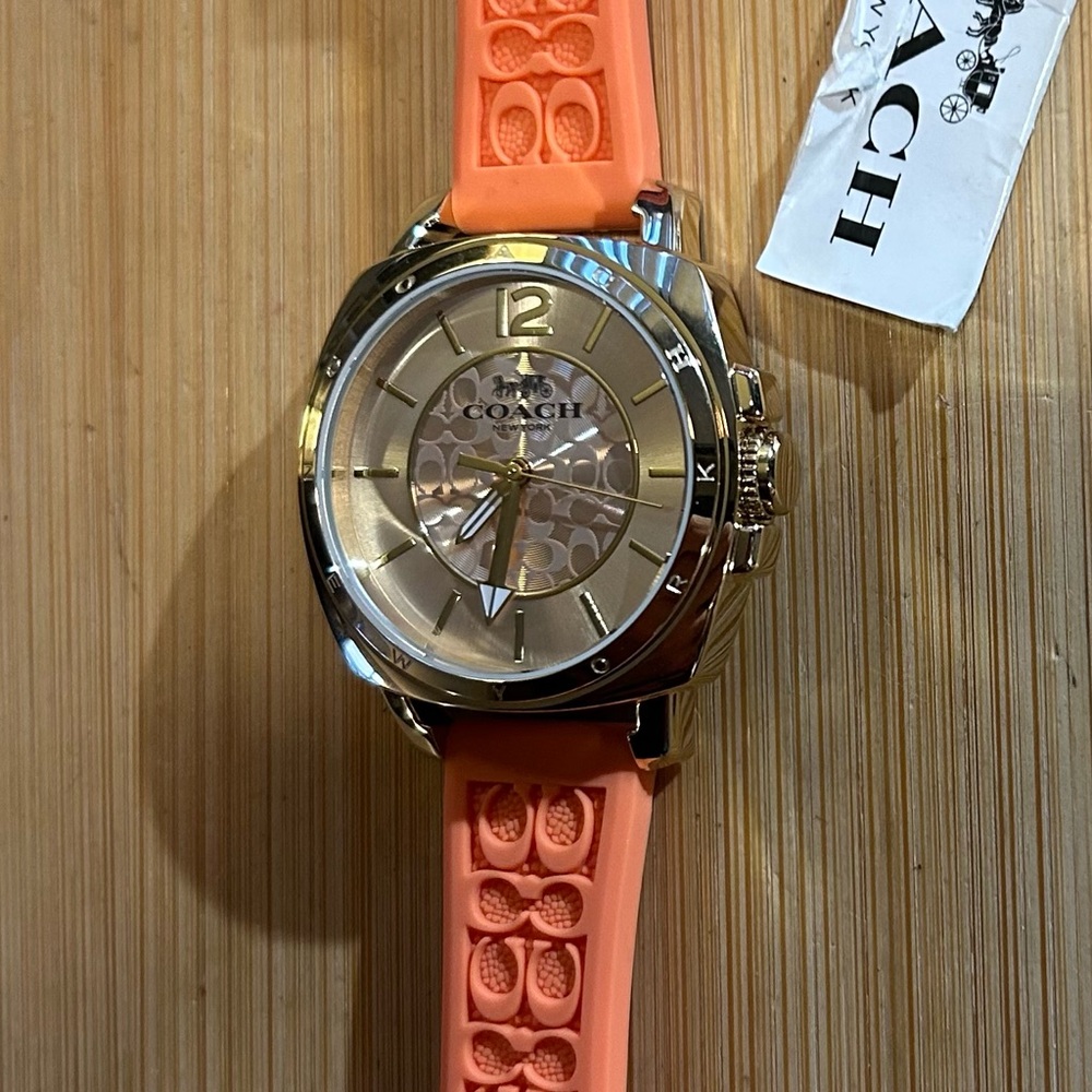 Coach Boyfriend Watch With 34mm Golden Face & Orange Silicone Band - Picture 5 of 7